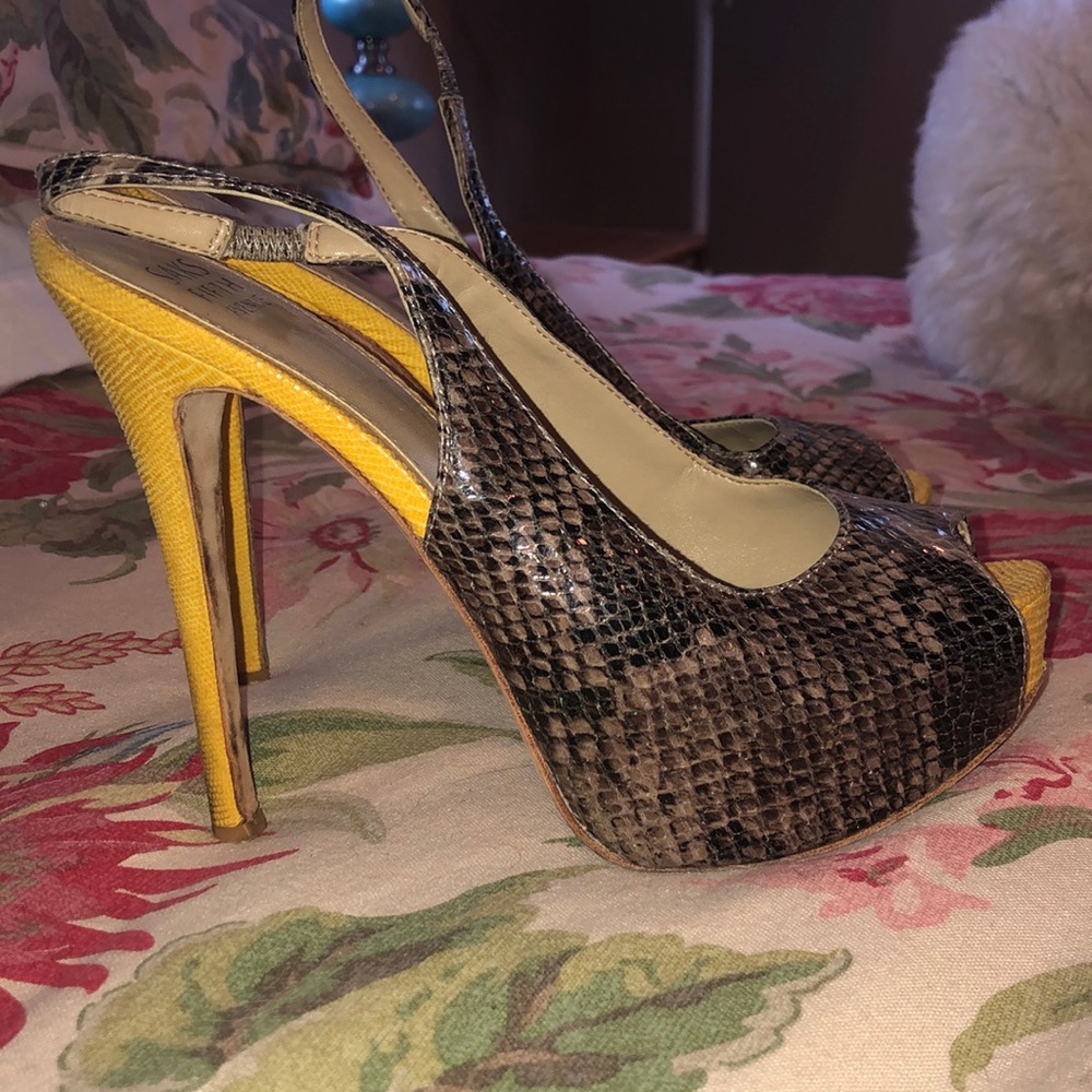 Saks Fifth Ave slingback snakeskin stilettos